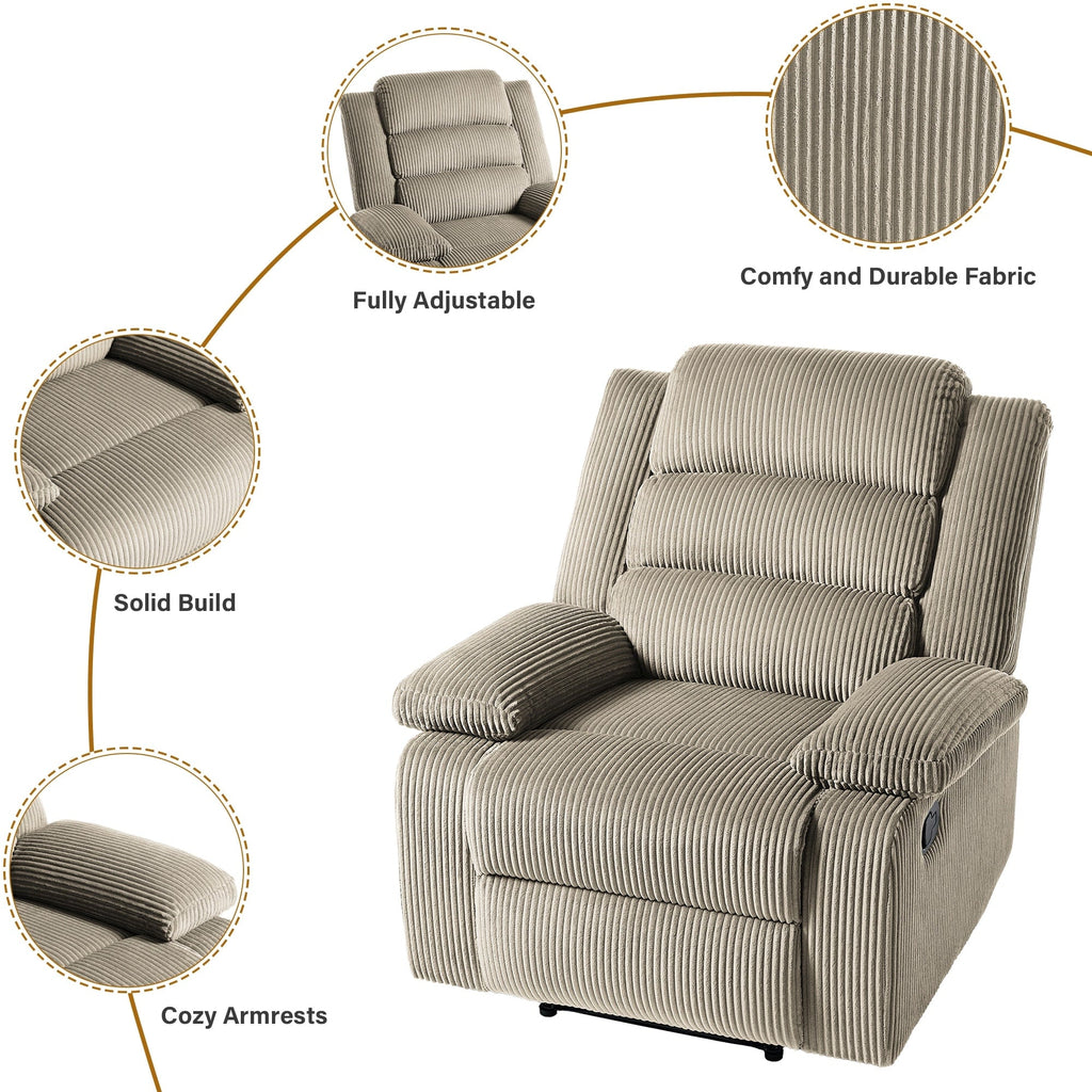 Fauteuil inclinable manuel classique rembourré en velours côtelé