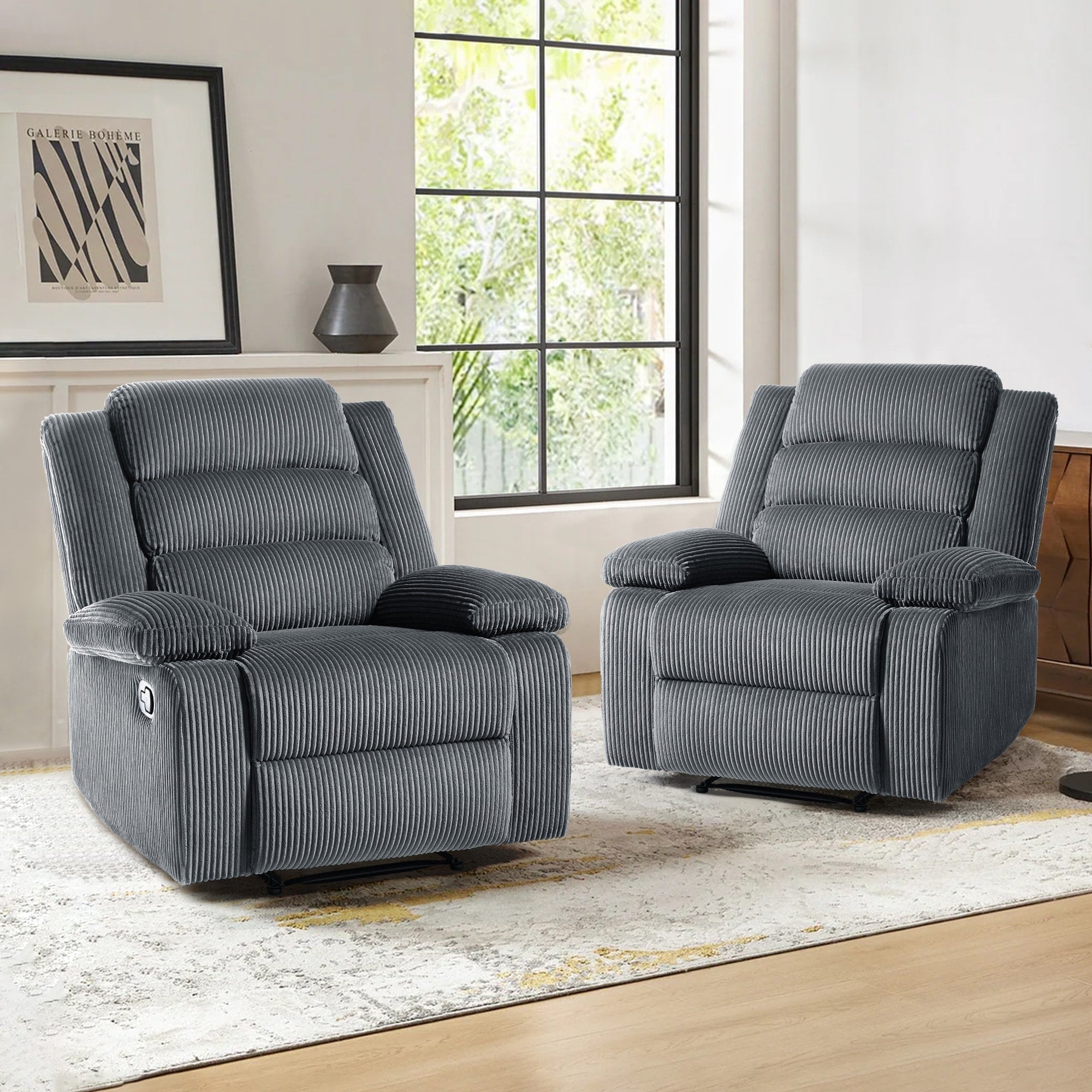 Fauteuil inclinable manuel classique rembourré en velours côtelé (lot de 2)