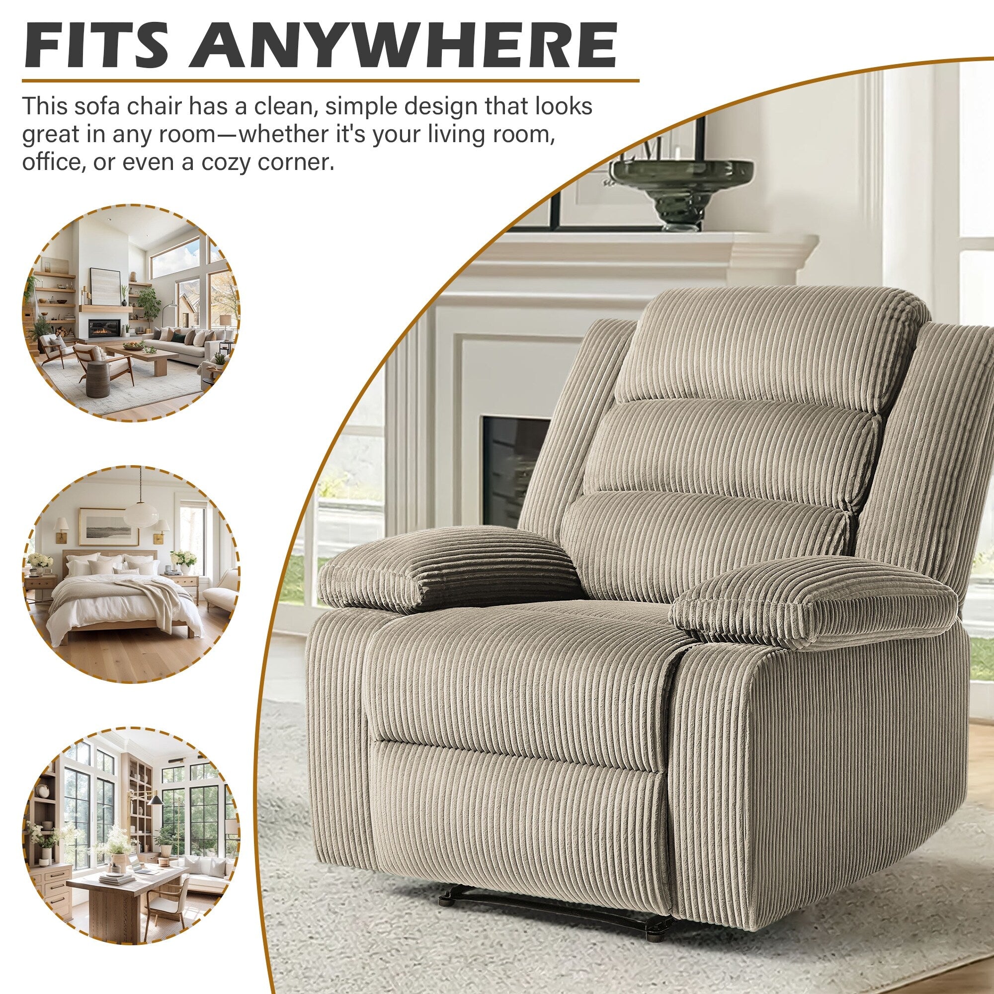 Fauteuil inclinable manuel classique rembourré en velours côtelé (lot de 2)