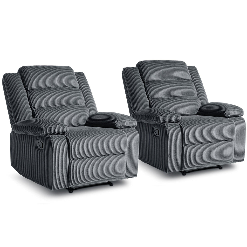 Fauteuil inclinable manuel classique rembourré en velours côtelé (lot de 2)