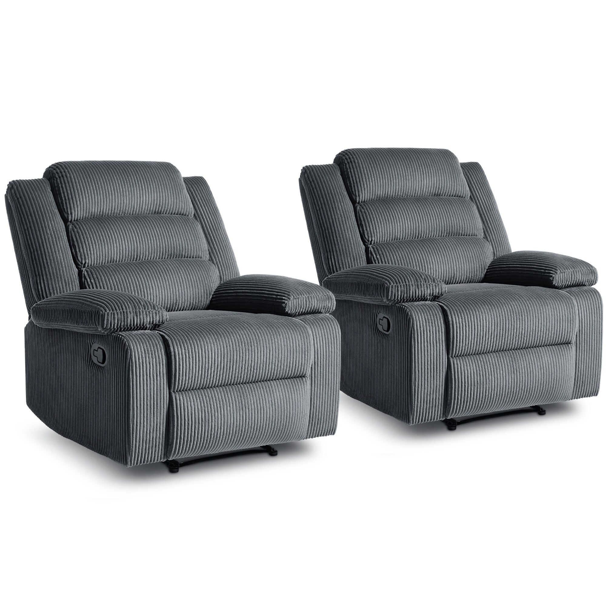 Fauteuil inclinable manuel classique rembourré en velours côtelé (lot de 2)