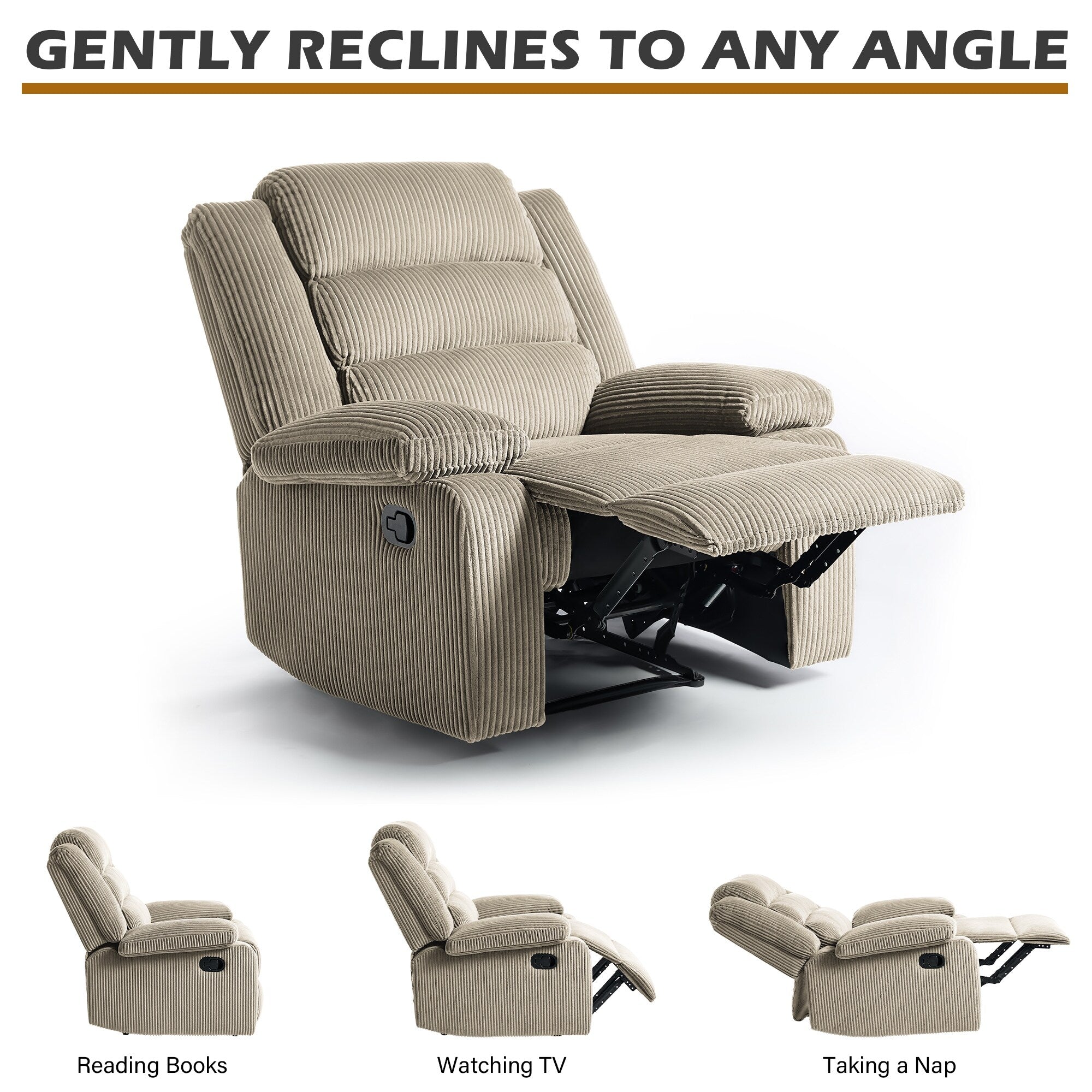 Fauteuil inclinable manuel classique rembourré en velours côtelé (lot de 2)