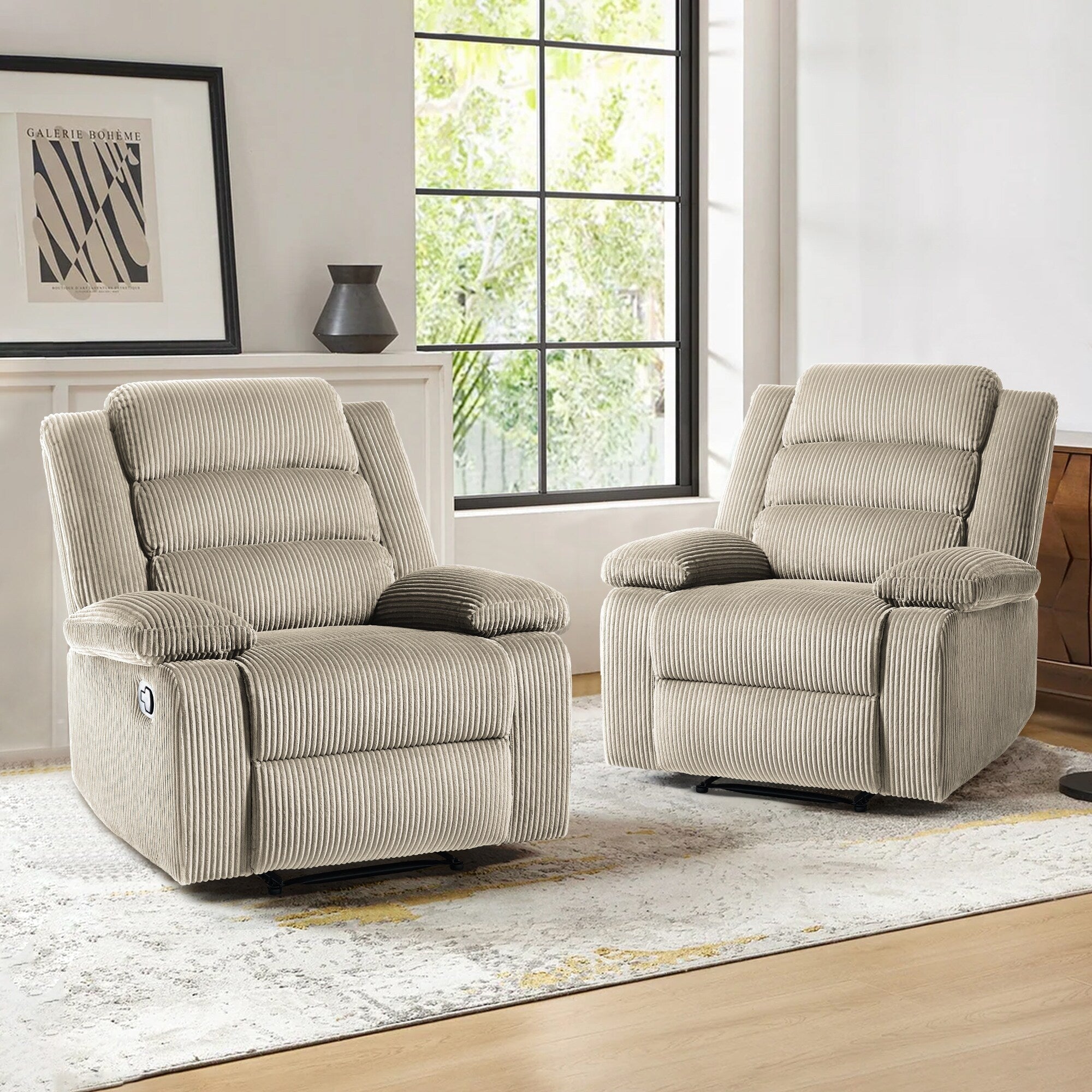 Fauteuil inclinable manuel classique rembourré en velours côtelé (lot de 2)