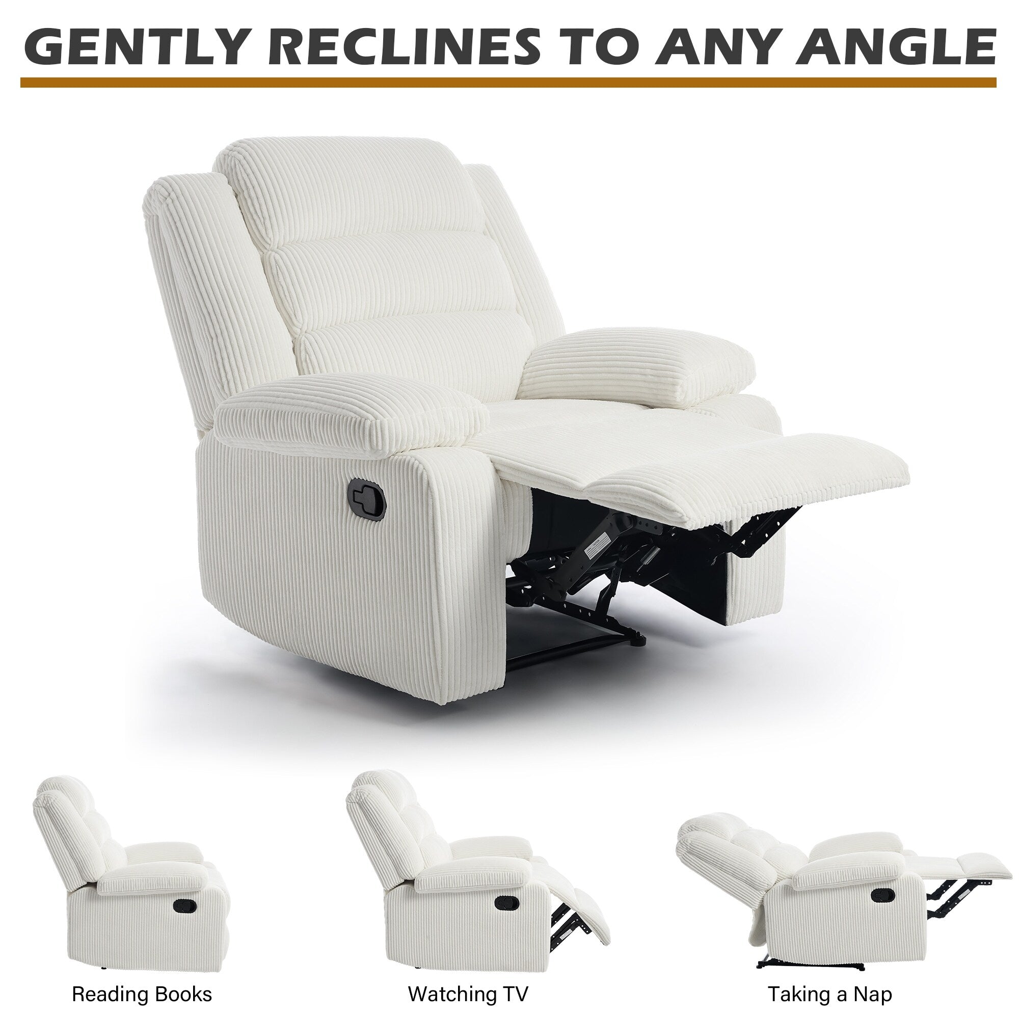 Fauteuil inclinable manuel classique rembourré en velours côtelé (lot de 2)