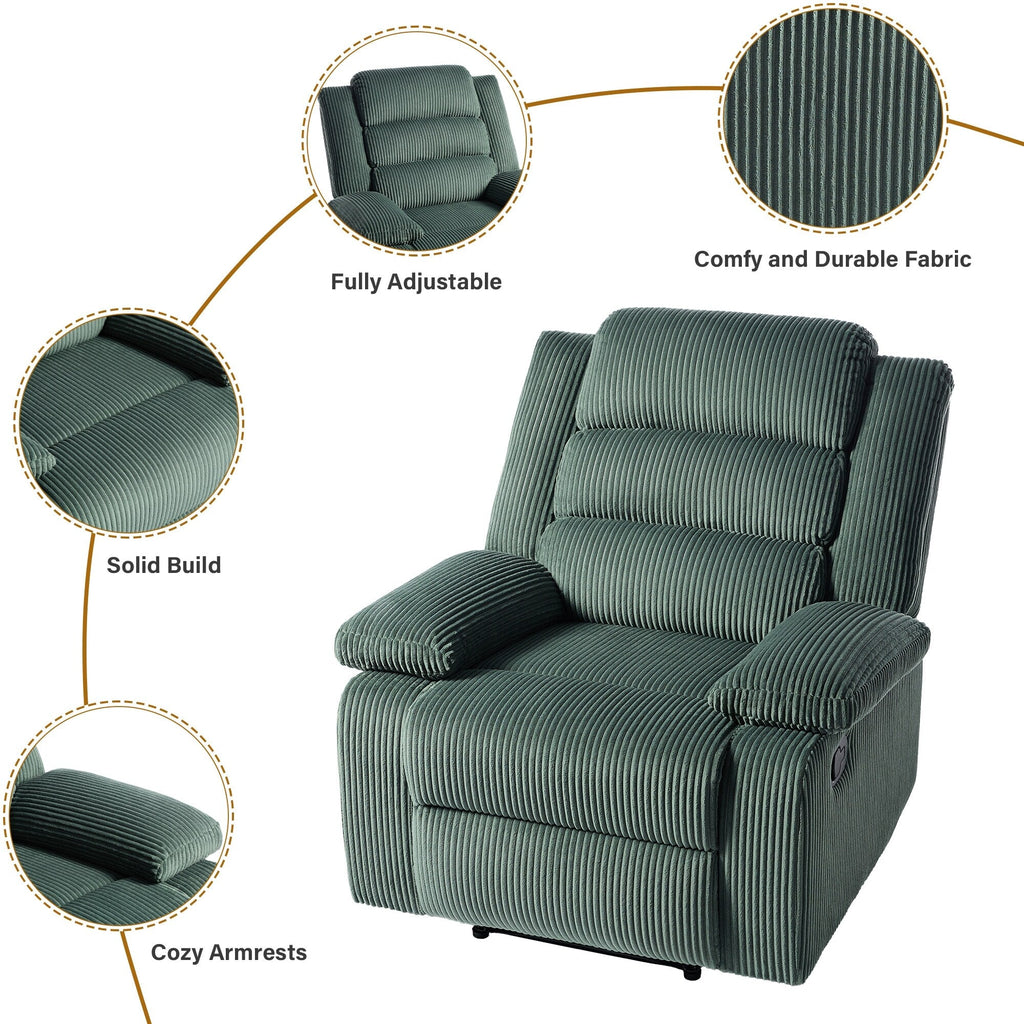 Fauteuil inclinable manuel classique rembourré en velours côtelé (lot de 2)