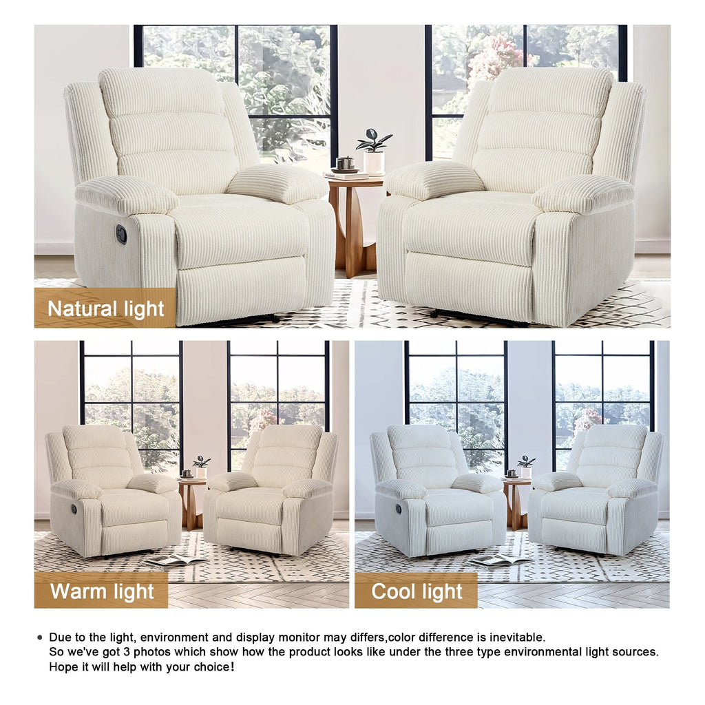 Fauteuil inclinable manuel classique rembourré en velours côtelé (lot de 2)