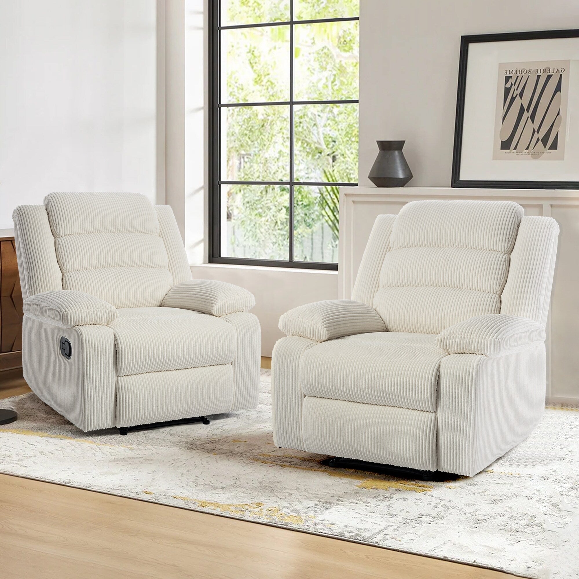 Fauteuil inclinable manuel classique rembourré en velours côtelé (lot de 2)