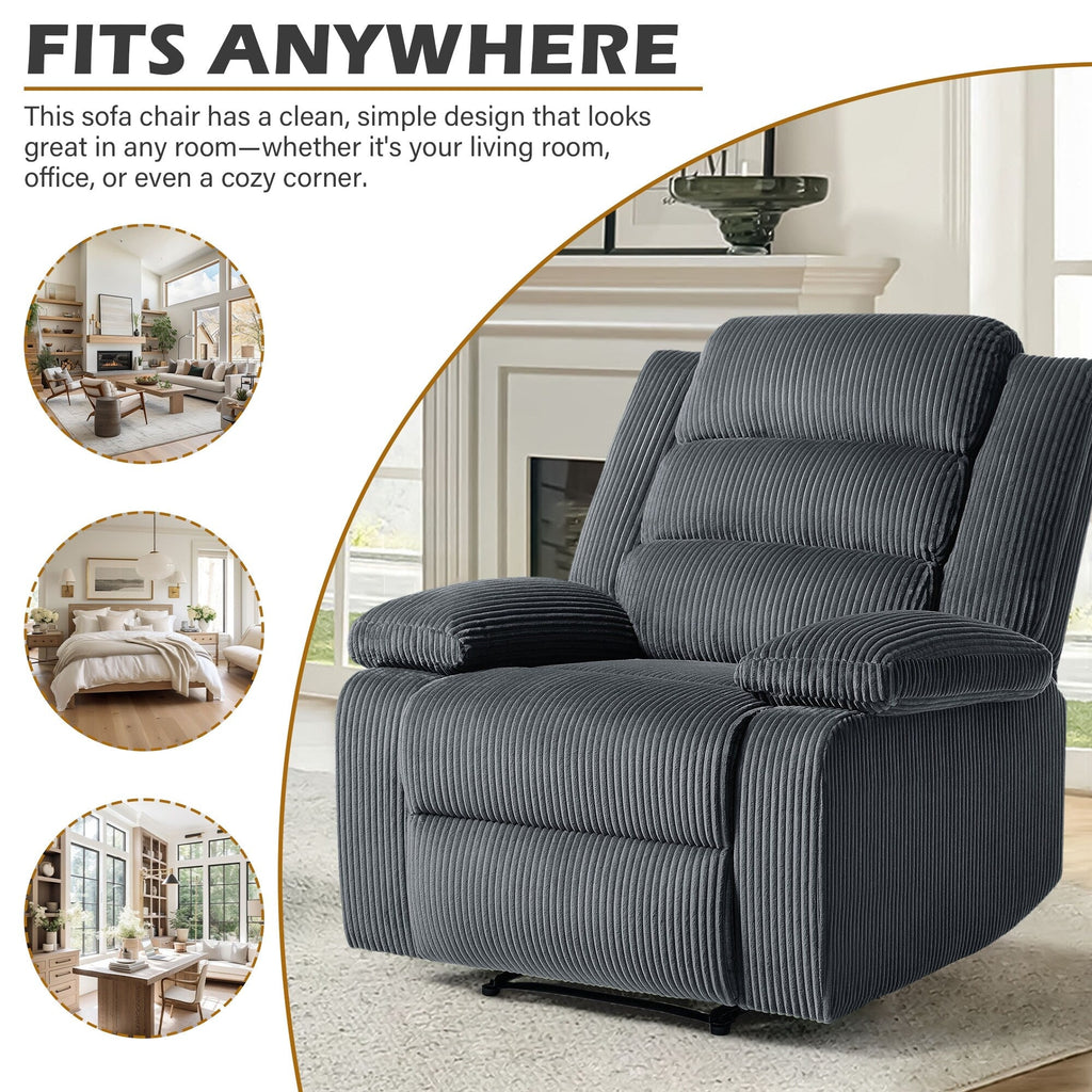 Fauteuil inclinable manuel classique rembourré en velours côtelé (lot de 2)