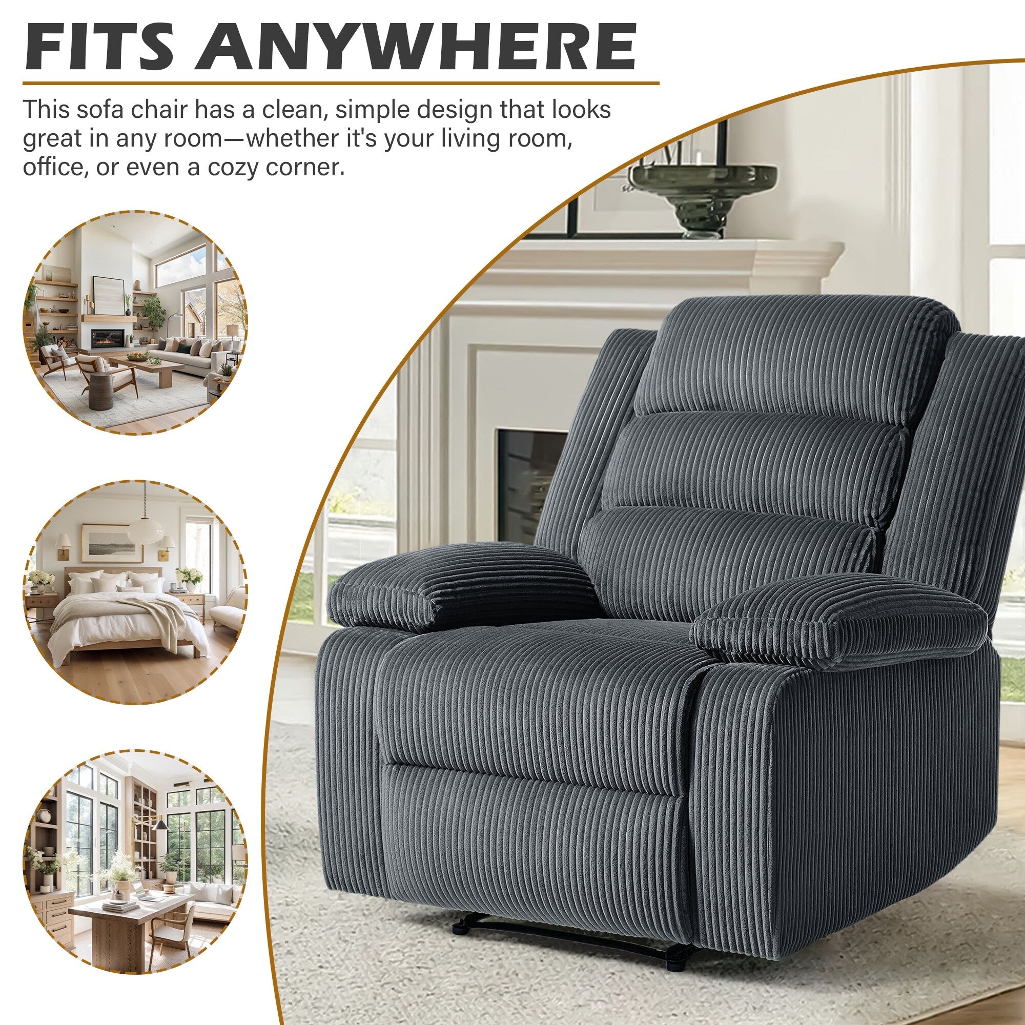 Fauteuil inclinable manuel classique rembourré en velours côtelé (lot de 2)