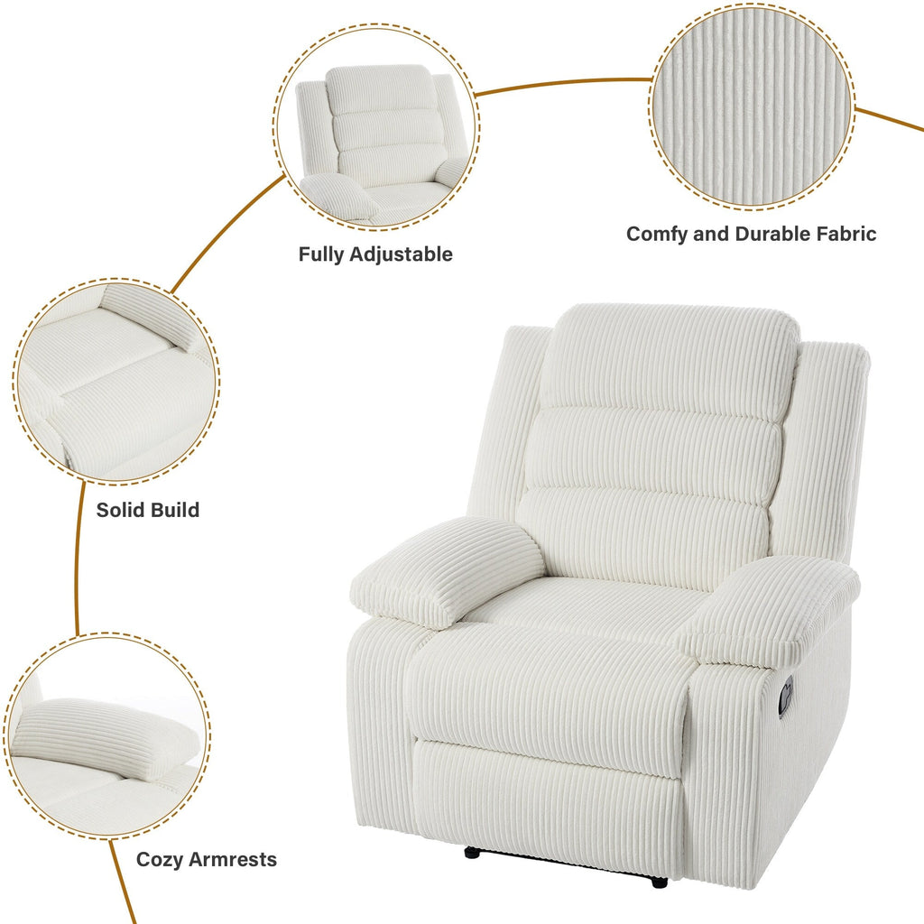 Fauteuil inclinable manuel classique rembourré en velours côtelé (lot de 2)