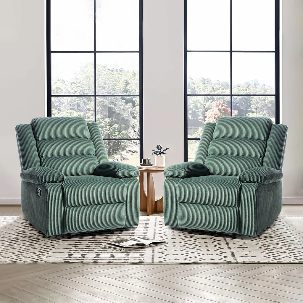 Fauteuil inclinable manuel classique rembourré en velours côtelé (lot de 2)