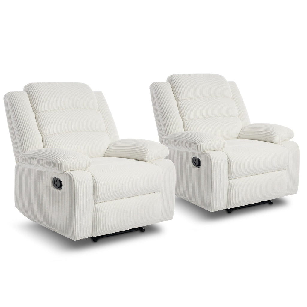 Fauteuil inclinable manuel classique rembourré en velours côtelé (lot de 2)