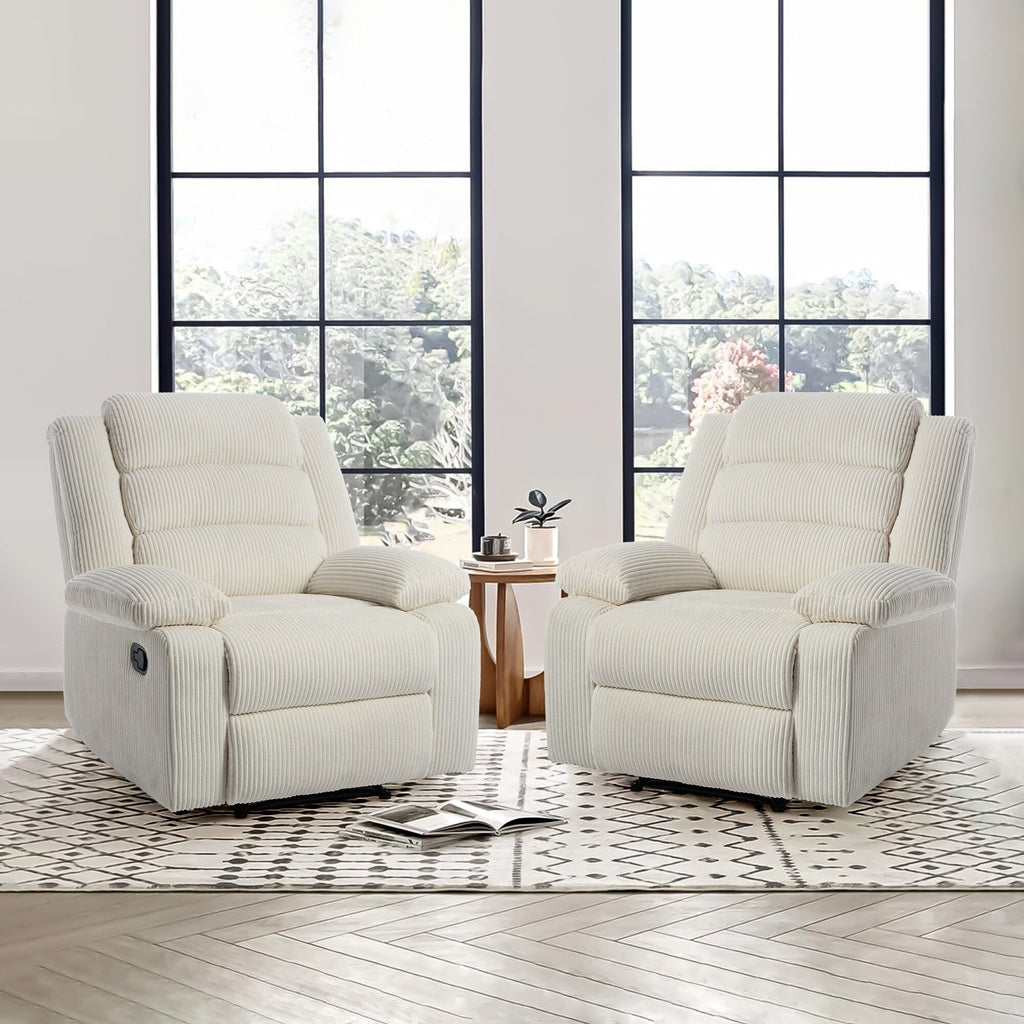 Fauteuil inclinable manuel classique rembourré en velours côtelé (lot de 2)