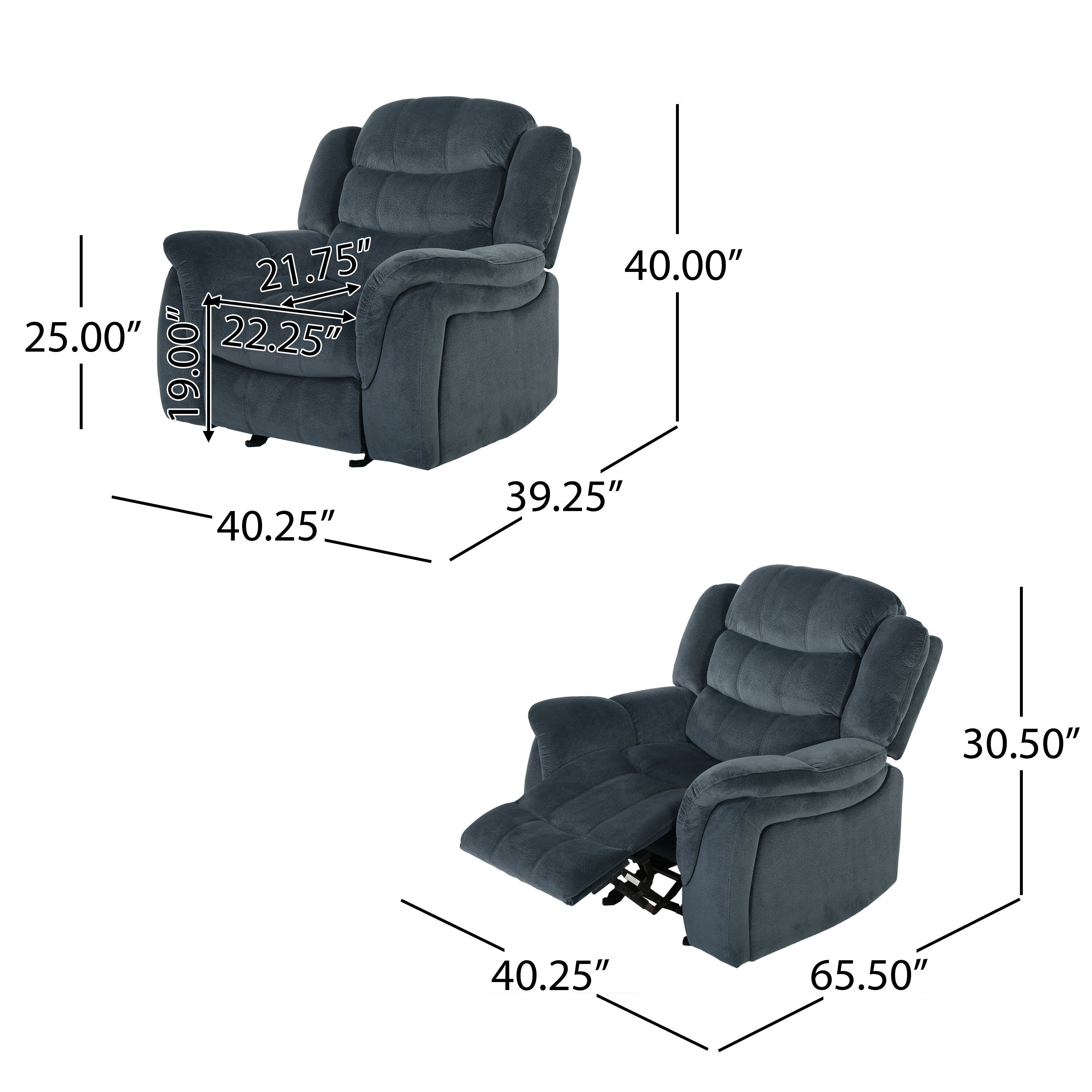 Fauteuil inclinable au design classique, tissu pelucheux gris acier