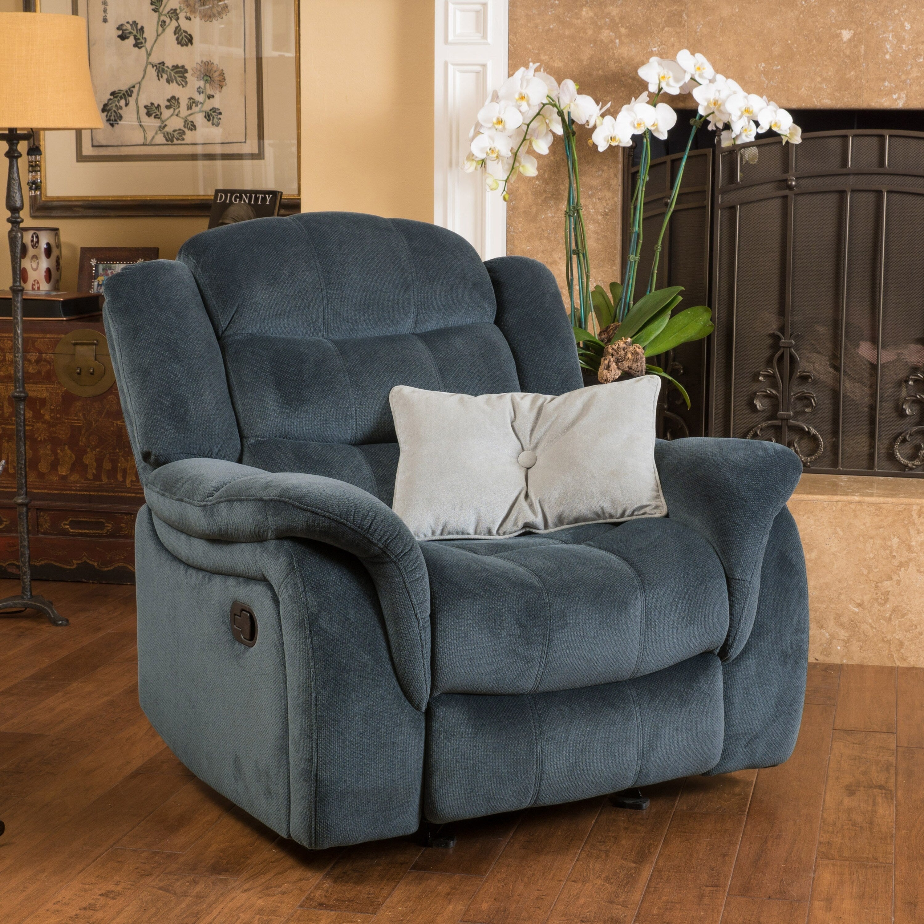 Fauteuil inclinable au design classique, tissu pelucheux gris acier