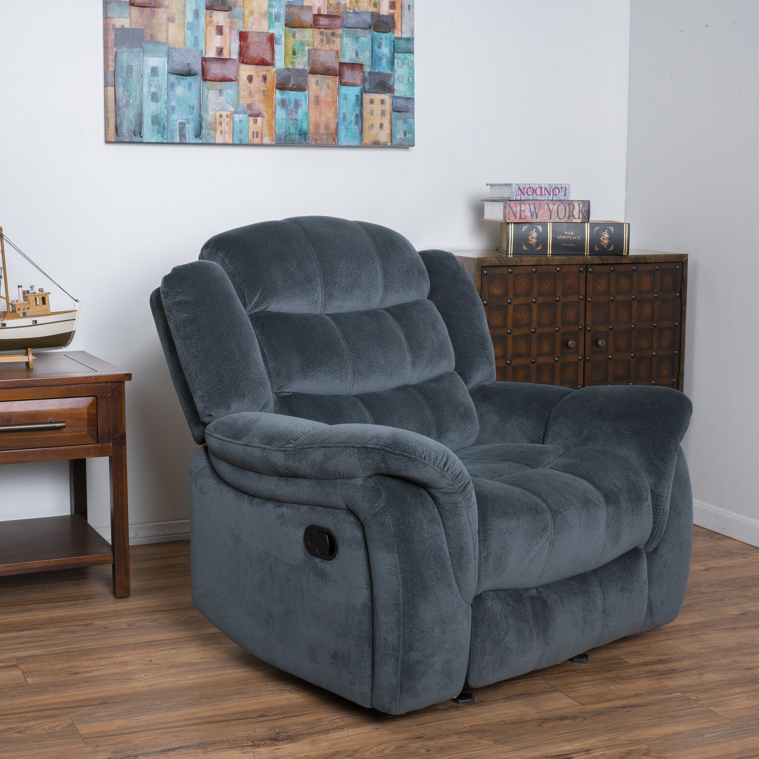 Fauteuil inclinable au design classique, tissu pelucheux en acier