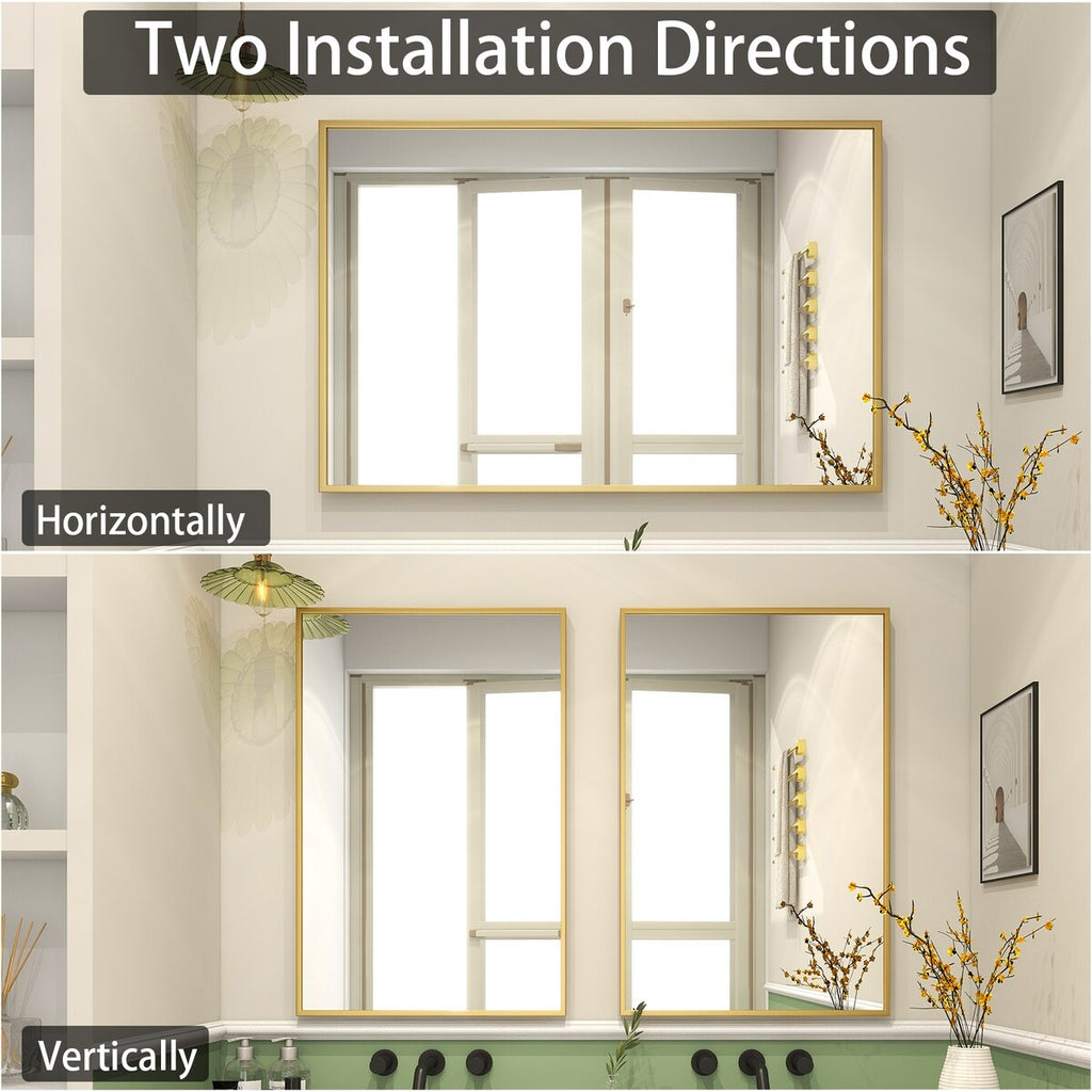 Miroir mural de salle de bain rectangulaire classique avec cadre en métal