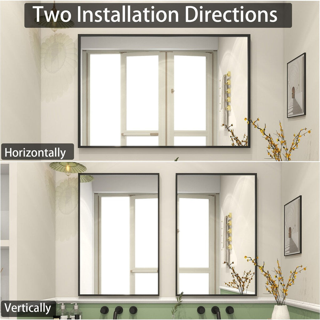 Miroir mural de salle de bain rectangulaire classique avec cadre en métal