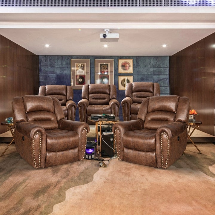 Fauteuil inclinable électrique en cuir respirant avec port USB pour salon et cinéma