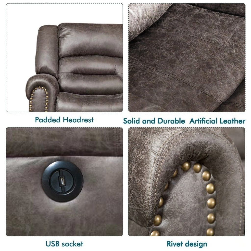 Fauteuil inclinable électrique en cuir respirant avec port USB pour salon et cinéma