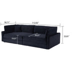 Canapé trois places classique et élégant en velours côtelé avec deux coussins décoratifs