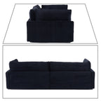 Canapé trois places classique et élégant en velours côtelé avec deux coussins décoratifs