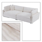 Canapé trois places classique et élégant en velours côtelé avec deux coussins décoratifs