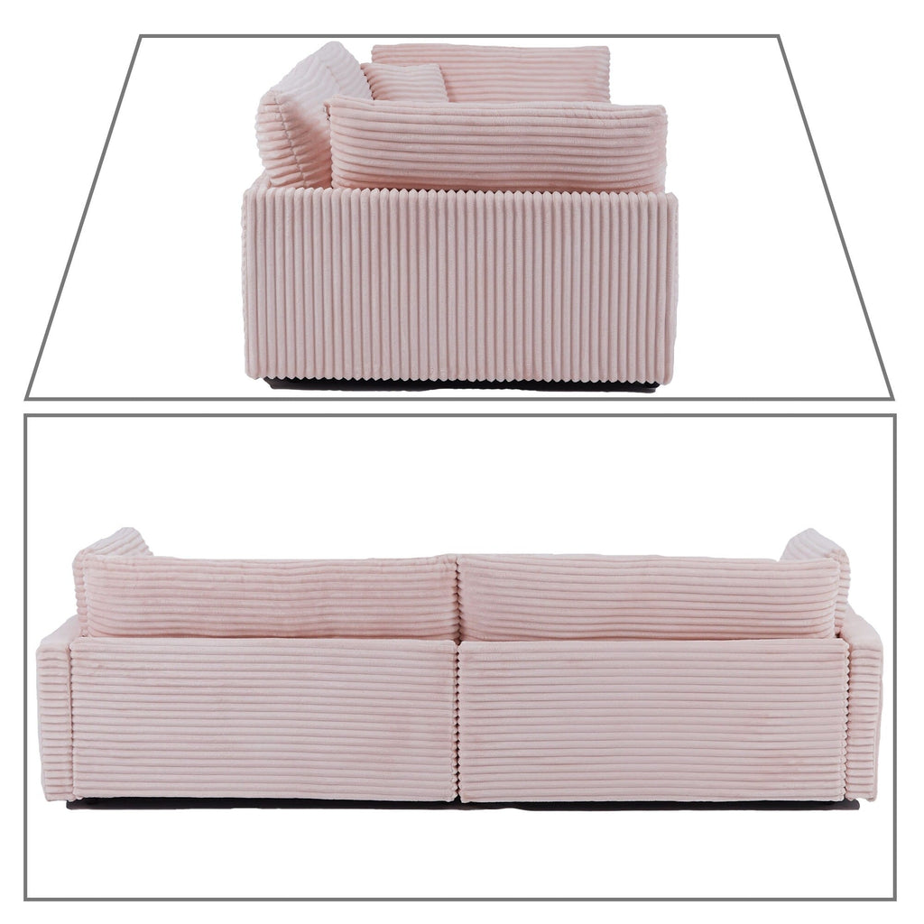 Canapé trois places classique et élégant en velours côtelé avec deux coussins décoratifs