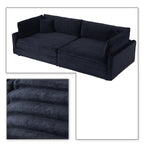 Canapé trois places classique et élégant en velours côtelé avec deux coussins décoratifs