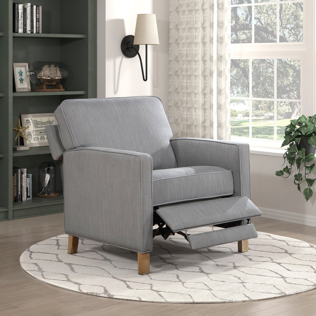 Fauteuil inclinable classique traditionnel avec dossier en tissu gris et coussin d'assise en bois massif, 1 pièce