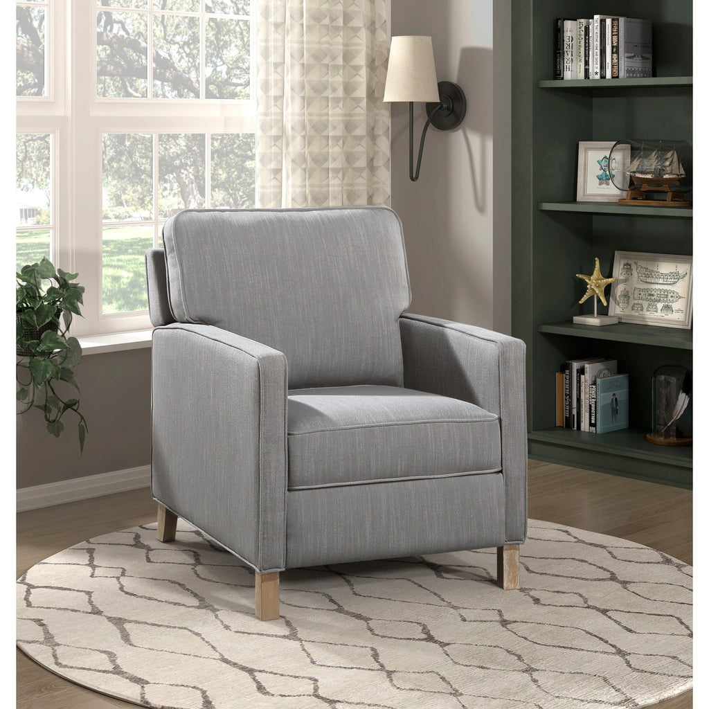 Fauteuil inclinable classique traditionnel avec dossier en tissu gris et coussin d'assise en bois massif, 1 pièce