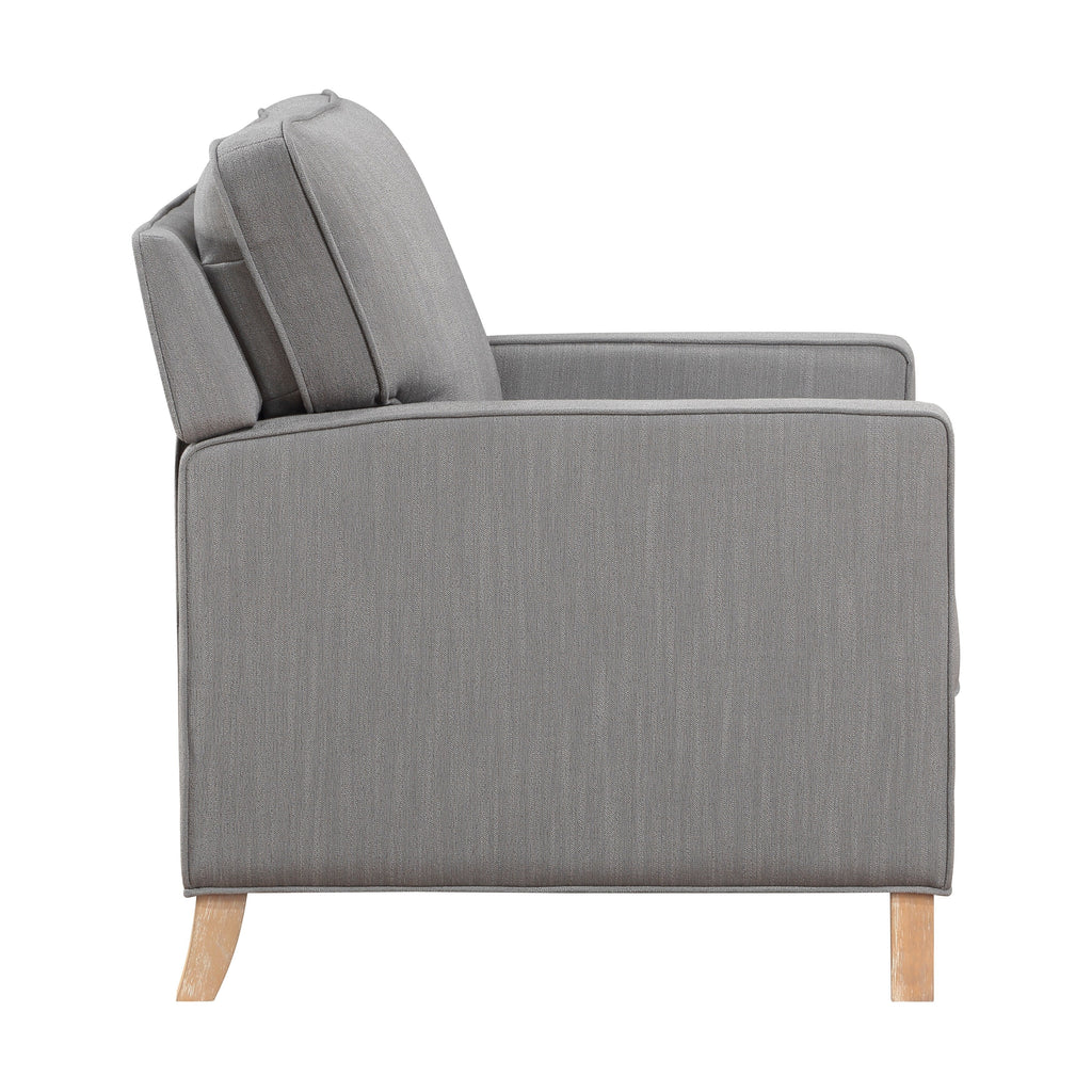 Fauteuil inclinable classique traditionnel avec dossier en tissu gris et coussin d'assise en bois massif, 1 pièce