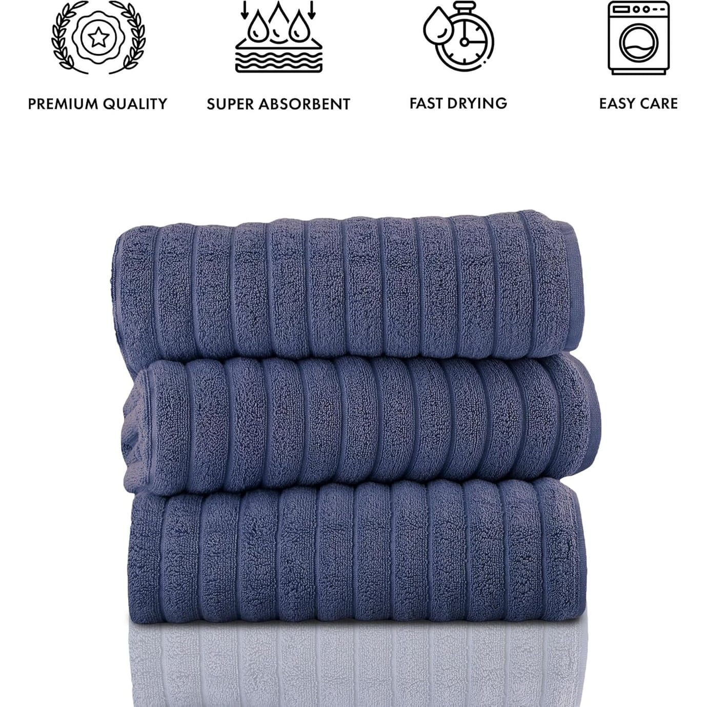 Serviettes turques classiques, ensemble de draps de bain en coton et serviettes côtelées surdimensionnées, ultra-douces et absorbantes, lot de 3 - 40 x 65