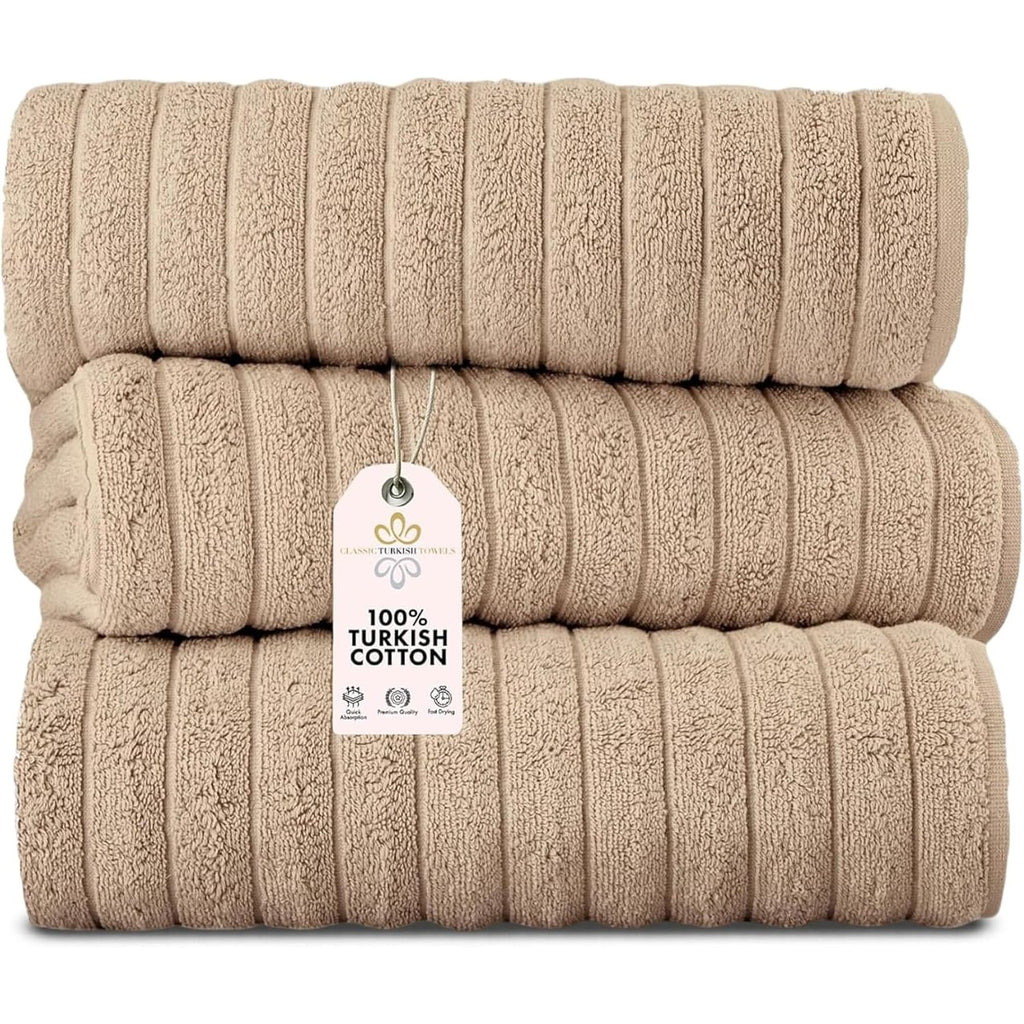 Serviettes turques classiques, ensemble de draps de bain en coton et serviettes côtelées surdimensionnées, ultra-douces et absorbantes, lot de 3 - 40 x 65