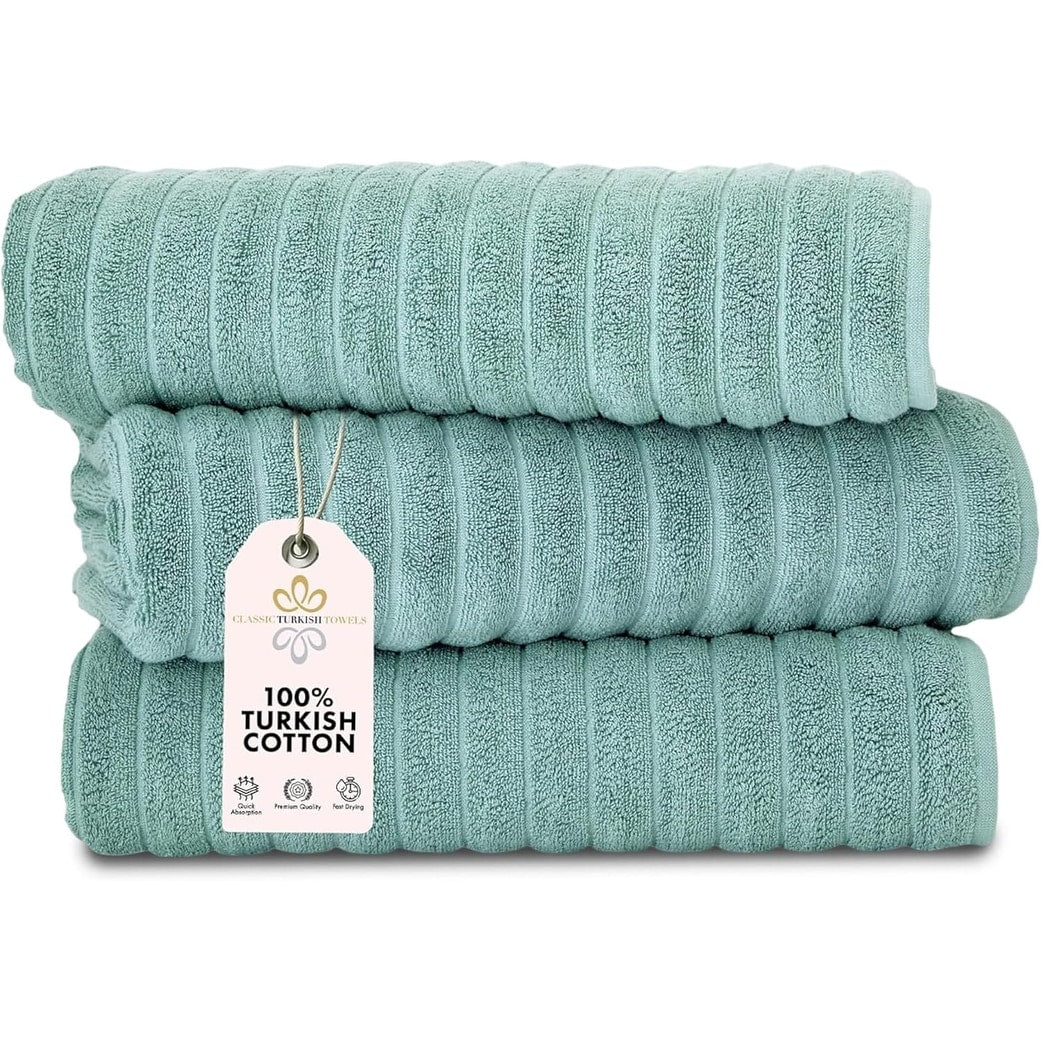 Serviettes turques classiques, ensemble de draps de bain en coton et serviettes côtelées surdimensionnées, ultra-douces et absorbantes, lot de 3 - 40 x 65