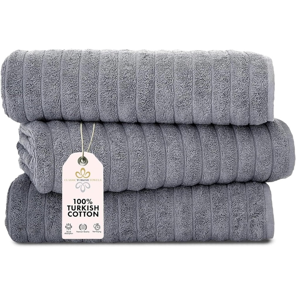 Serviettes turques classiques, ensemble de draps de bain en coton et serviettes côtelées surdimensionnées, ultra-douces et absorbantes, lot de 3 - 40 x 65