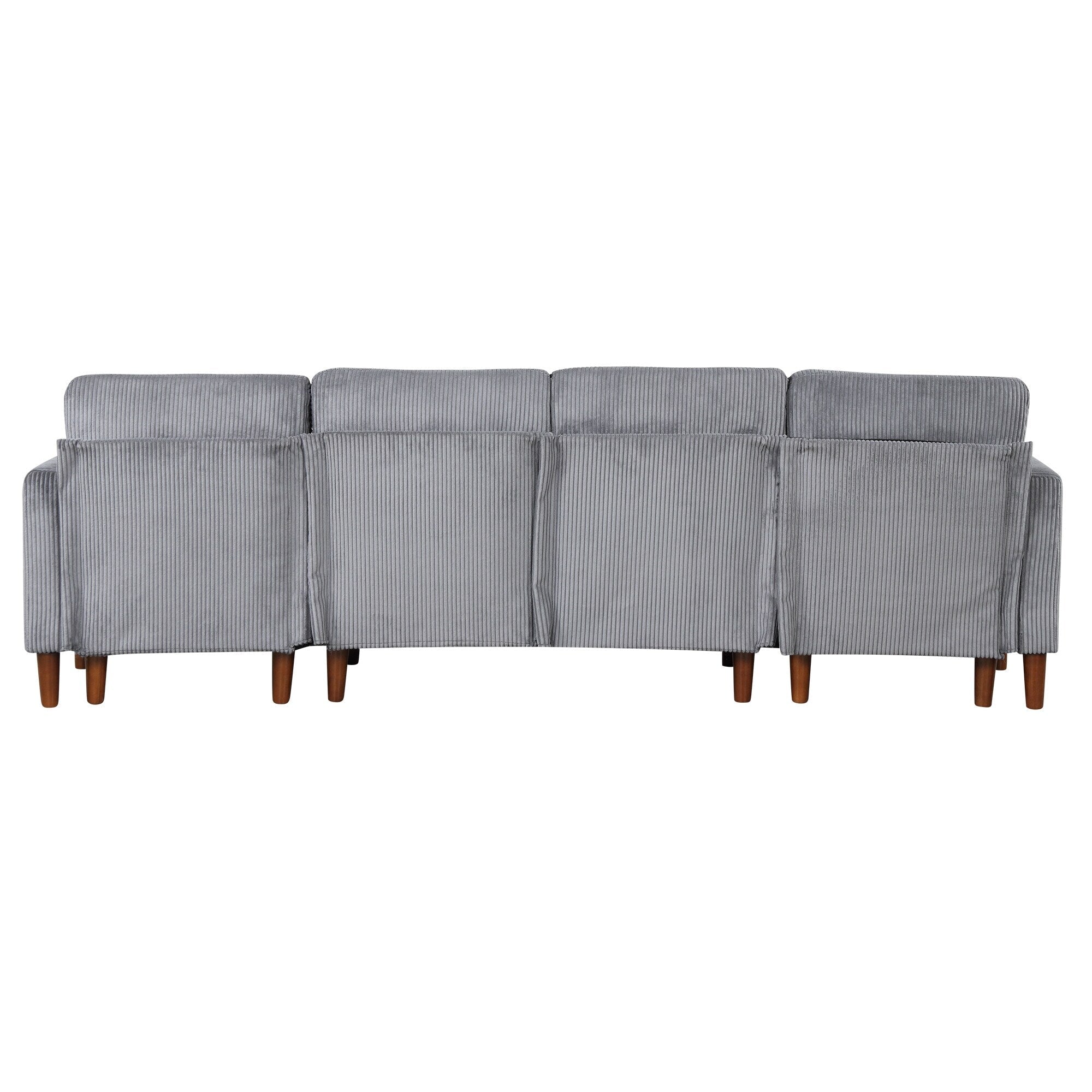 Canapé sectionnel classique en U 4 places avec coussins amovibles et pieds en bois massif pour salon ou bureau