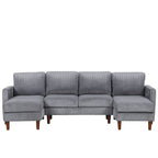 Canapé sectionnel classique en U 4 places avec coussins amovibles et pieds en bois massif pour salon ou bureau