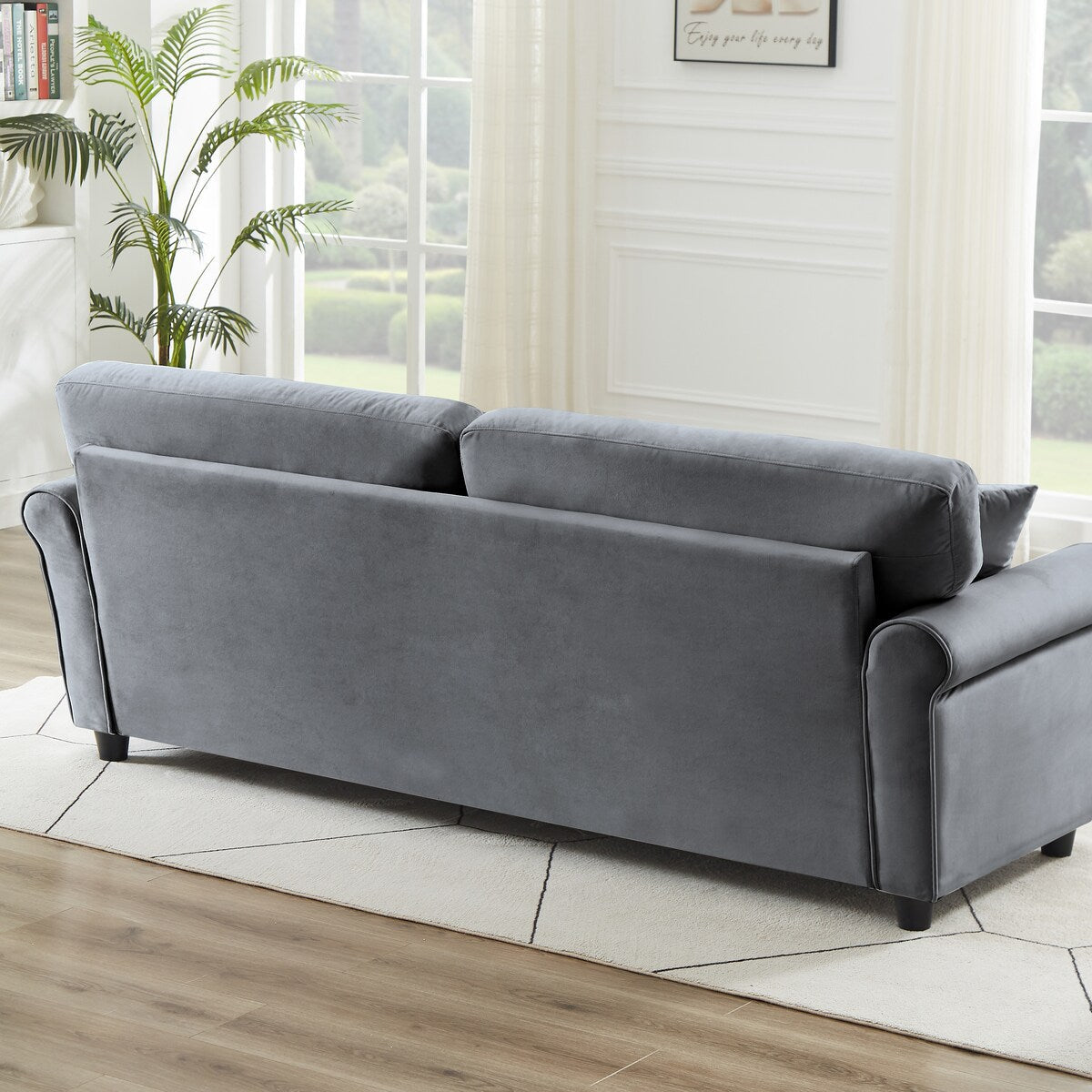 Canapé classique en velours avec cadre en bois dur, canapé rembourré, accoudoirs arrondis