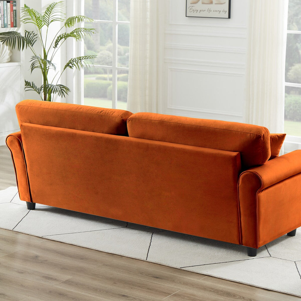 Canapé classique en velours avec cadre en bois dur, canapé rembourré, accoudoirs arrondis