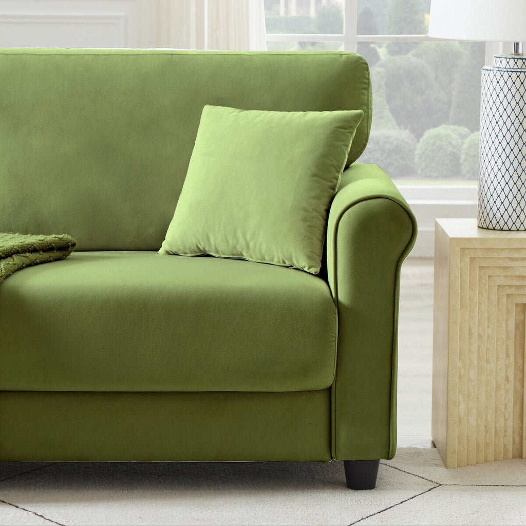 Canapé classique en velours avec cadre en bois dur, canapé rembourré, accoudoirs arrondis