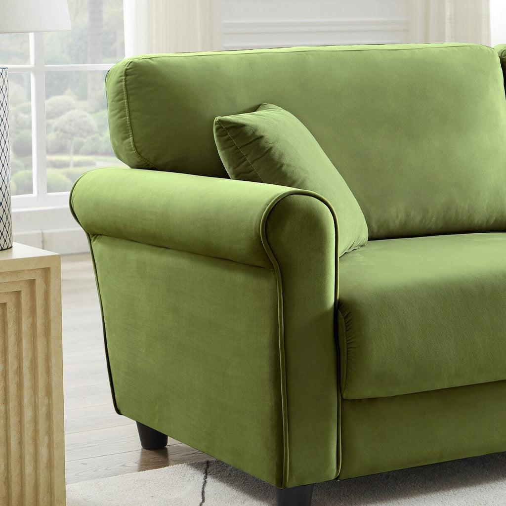 Canapé classique en velours avec cadre en bois dur, canapé rembourré, accoudoirs arrondis