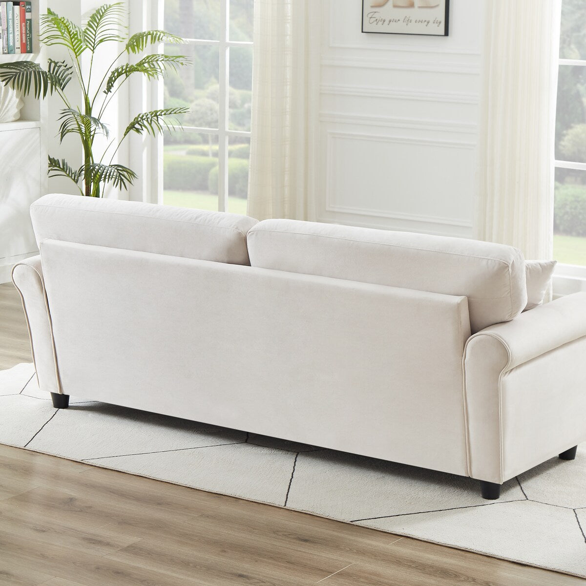 Canapé classique en velours avec cadre en bois dur, canapé rembourré, accoudoirs arrondis