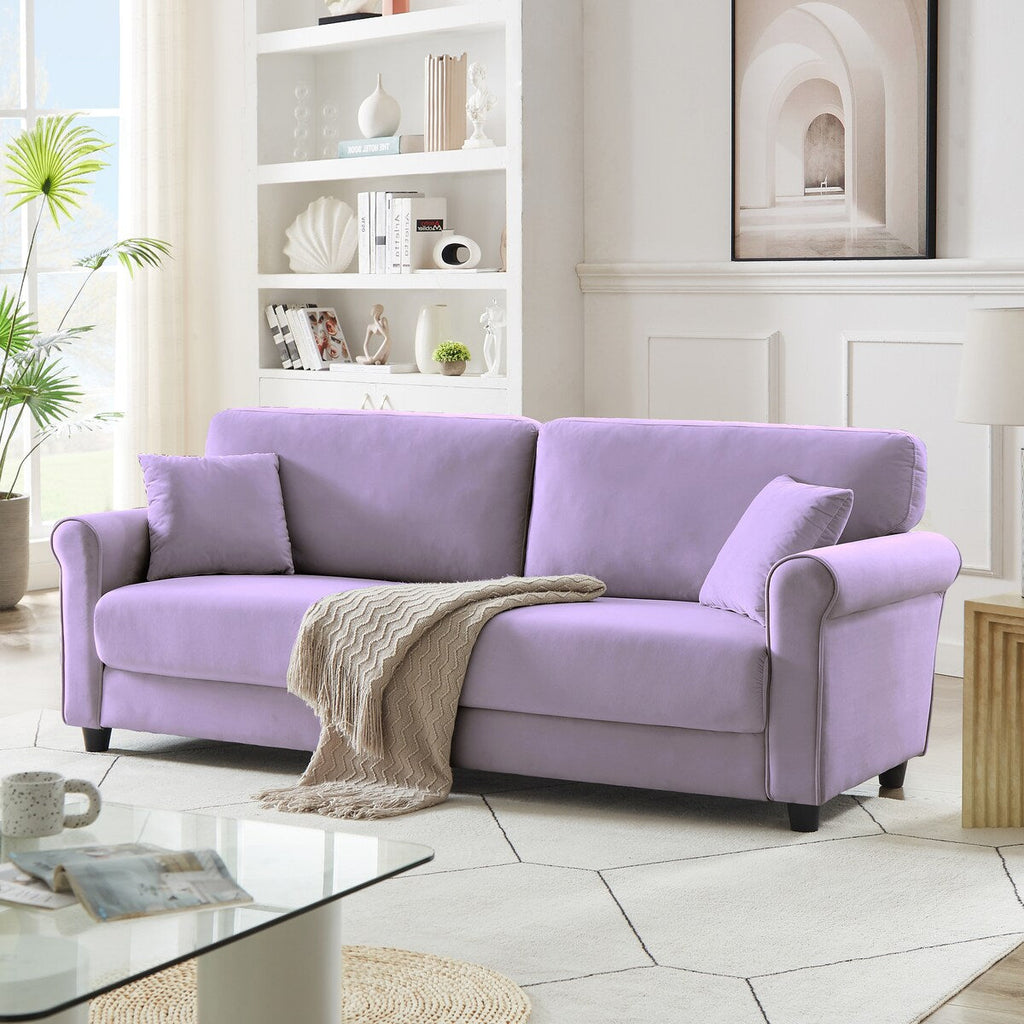 Canapé classique en velours avec cadre en bois dur, canapé rembourré, accoudoirs arrondis