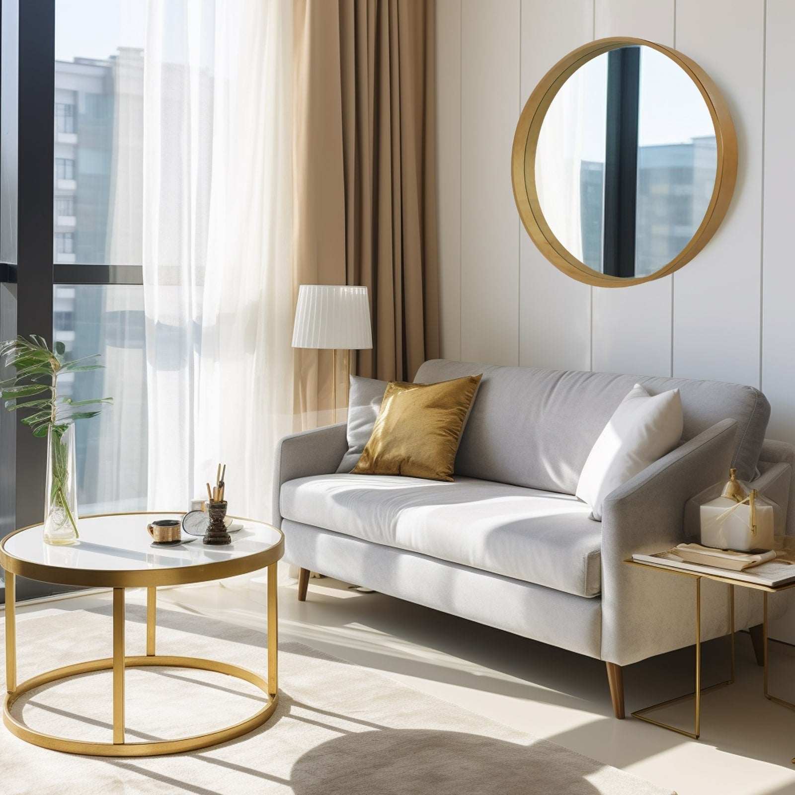 Miroir mural rond classique de style ferme avec cadre en bois