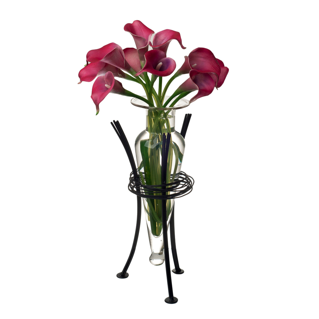 Vase amphore transparent sur support en fil de fer