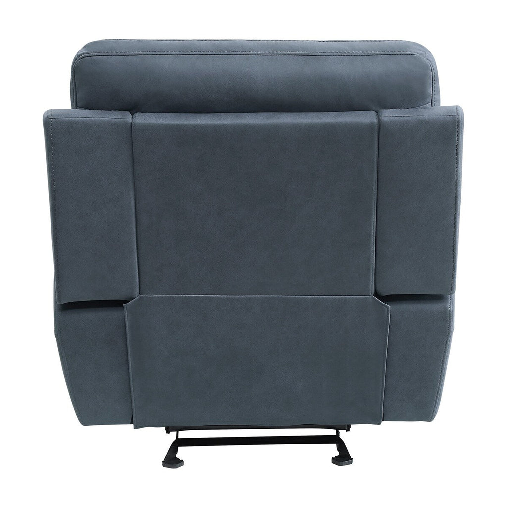 Fauteuil d'appoint inclinable manuel Clif 97 cm, microfibre bleue, bois