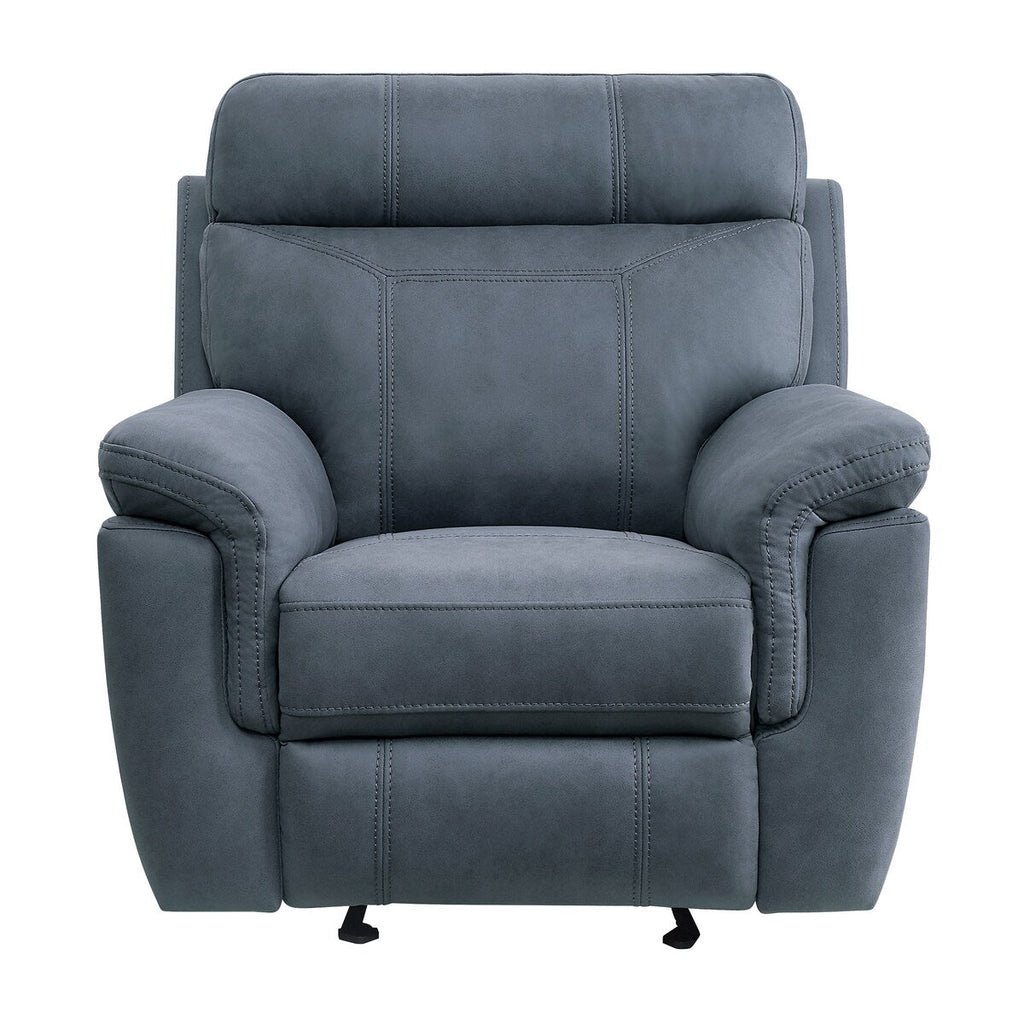 Fauteuil d'appoint inclinable manuel Clif 97 cm, microfibre bleue, bois