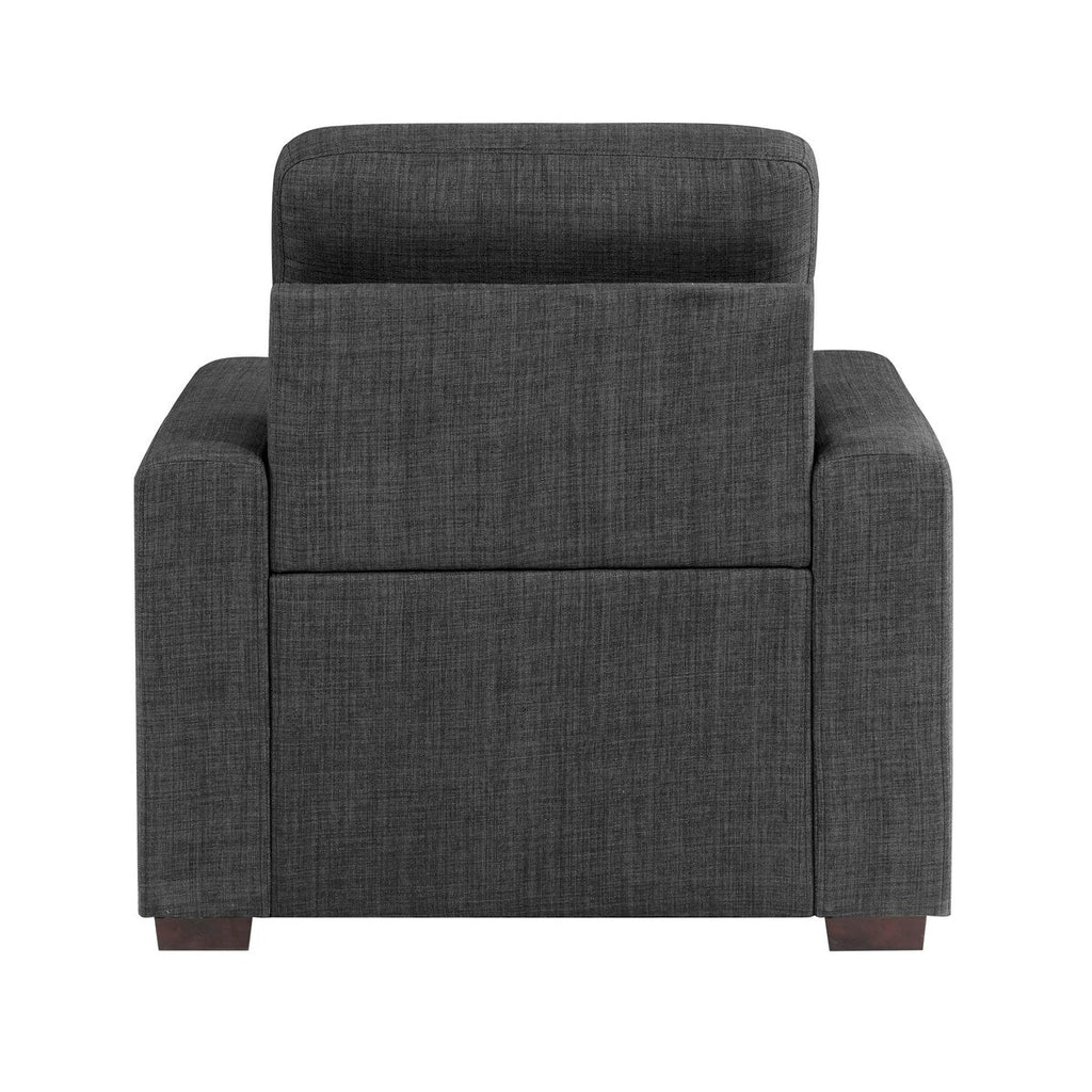 Chaise Cliff 94 cm, pouf gigogne, polyester gris foncé, bois expresso