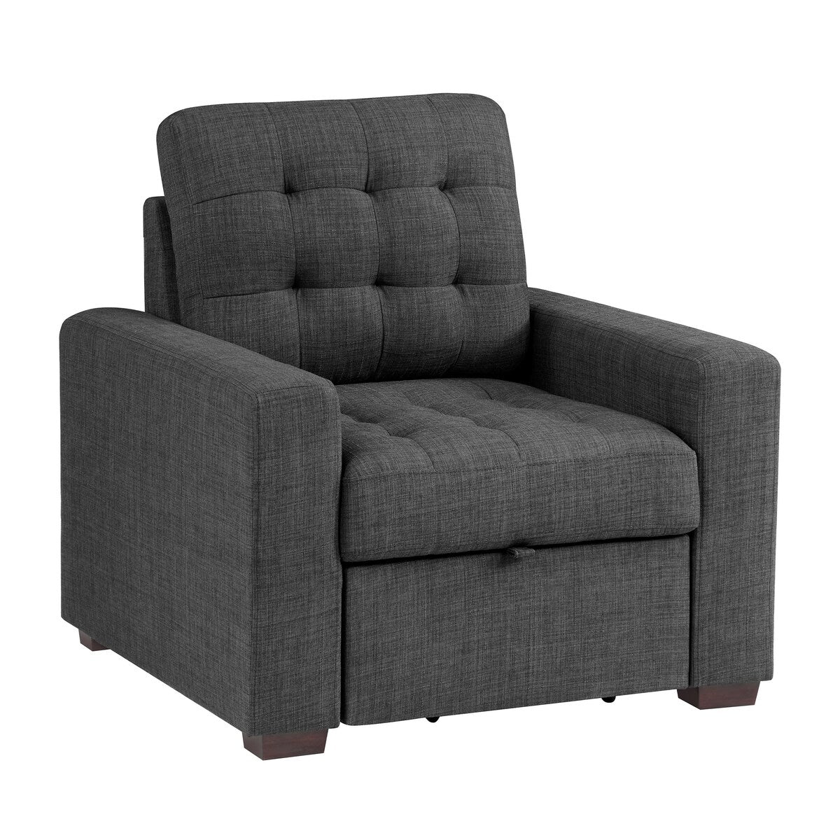 Chaise Cliff 94 cm, pouf gigogne, polyester gris foncé, bois expresso
